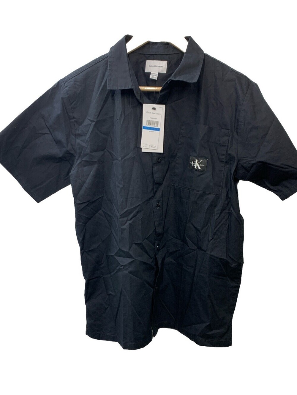 Calvin Klein Boys' Short Sleeve Woven Button-up Collared Shirt Size 18/20 Black